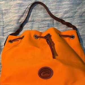 Dooney & Bourke Orange and Brown Shoulder Bag with Drawstring Closure